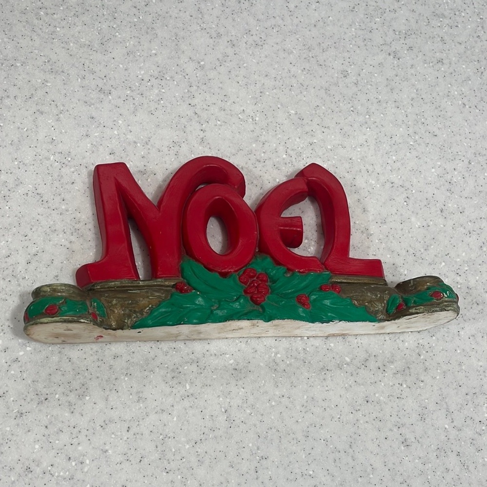 Vintage NOEL Christmas Candlestick Holder~Chalkware(?)~MCM Decor
